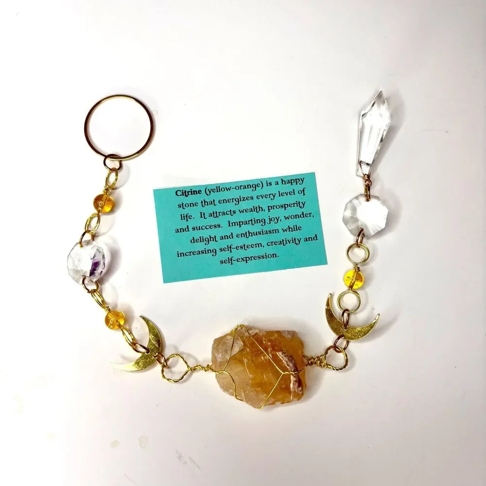 Raw Citrine Gemstone Wall Hanging, Prosperity & Joy Gemstone Decor, 13 Inches